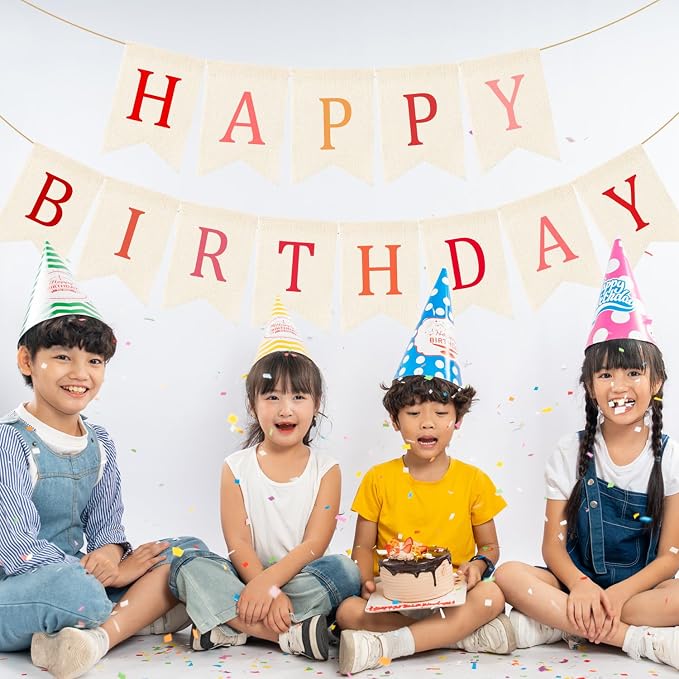 Doumeny Happy Birthday Burlap Banner Boho Birthday Garland Banner Red Bohemian - Image 6