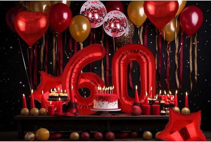 40 Inch Red Number Balloons 60 Mylar Foil 60th Birthday Party Decor 10 Pcs | - Image 6