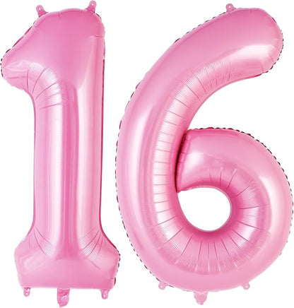 Pink Number 16 Balloon, 40 Inch Big Large Foil Helium Number Balloons, Giant by AIQINHU
