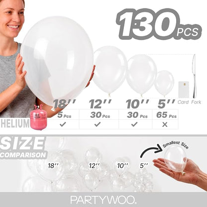 PartyWoo Clear Balloons 130pcs Different Sizes of 18 12 10 5 Inch | Balloons - Image 6