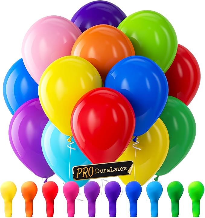 Pro Duralatex Rainbow Extra-Thick Balloons 100 Pack 12 inch | Assorted Rainbow by Bezente