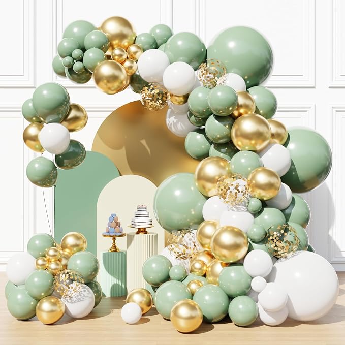 Sage Green and Gold Balloons Arch Ki, 18 12 10 5 inch, by FHEKFNG