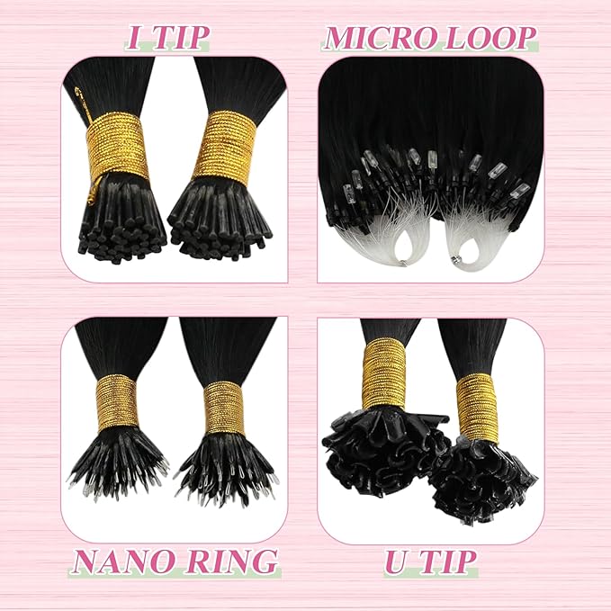 YoungSee U tip Hair Extensions Black U Tip Hair Extensions Human Hair Jet Black 16 Inch Keratin Tip Extension Real Human Hair Silky Smooth Texture 1g/s 50s/50g for School