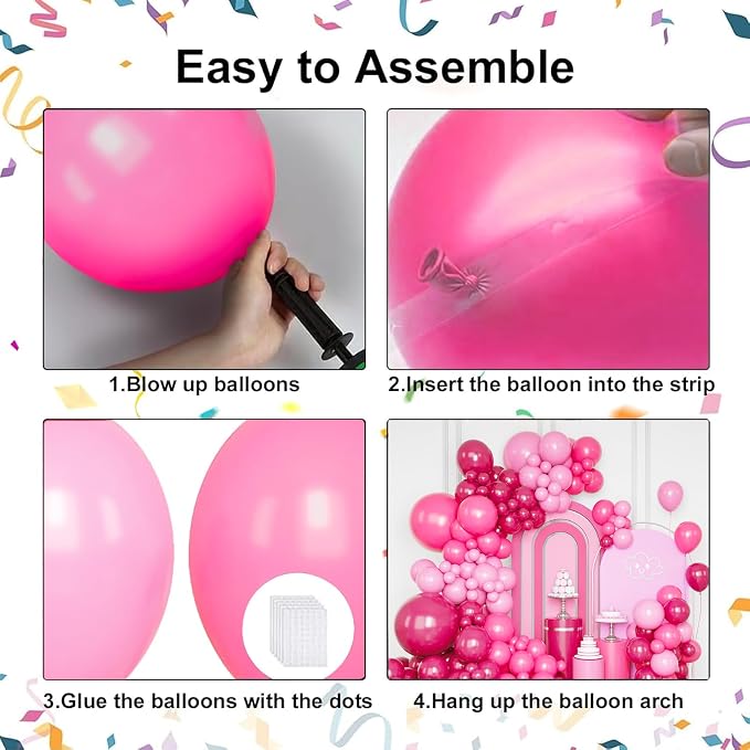 Pink Balloon Arch Kit, Metallic Hot Pink Balloons - Image 3