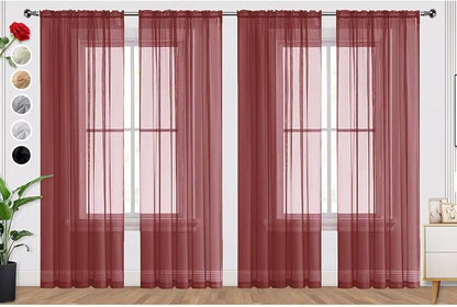 SpaceDresser Burgundy Sheer Curtains 4 Panels Rod Pocket Semi-Sheer Curtain 72 by SpaceDresser