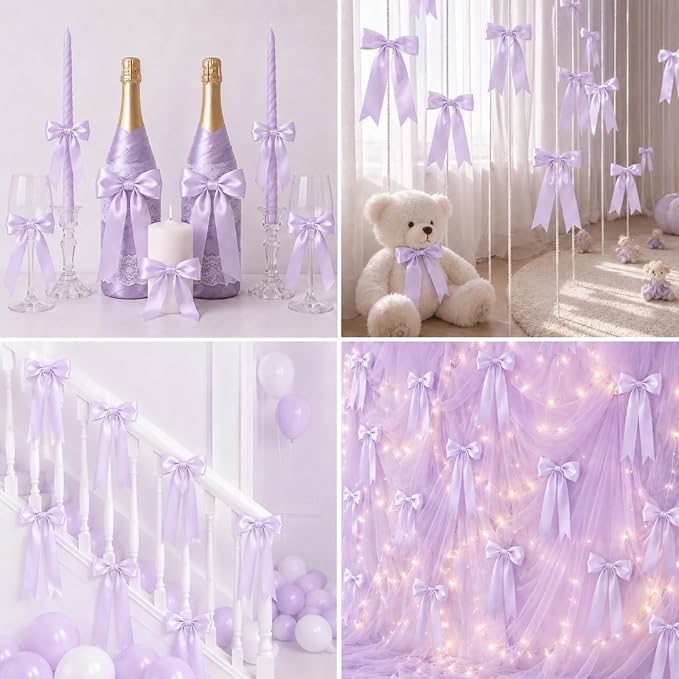 2 Strings Purple Bow Garland Banner Decorations - Image 9