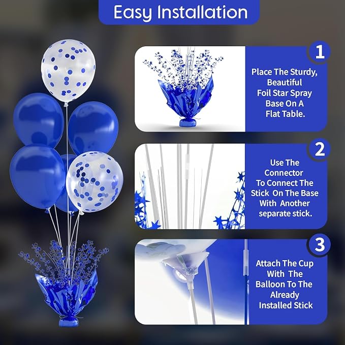 Royal Blue Balloon Table Centerpiece Kit, 2 Set Blue Balloon Stands - Image 5