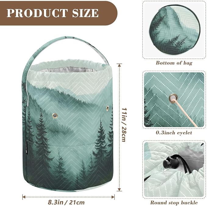 Green Mountains and Pine Trees 3500 Yarn Bag Small Crochet Bag Drawstring Yarn - Image 3