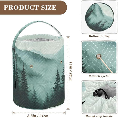 Green Mountains and Pine Trees 3500 Yarn Bag Small Crochet Bag Drawstring Yarn - Image 3