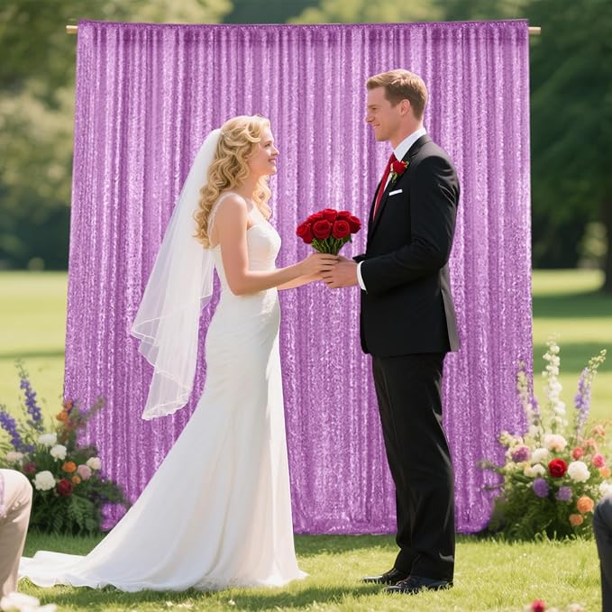 2×8FT-4PCS Lavender Sequin Backdrop Curtains Panels, Photography Backdrop - Image 4