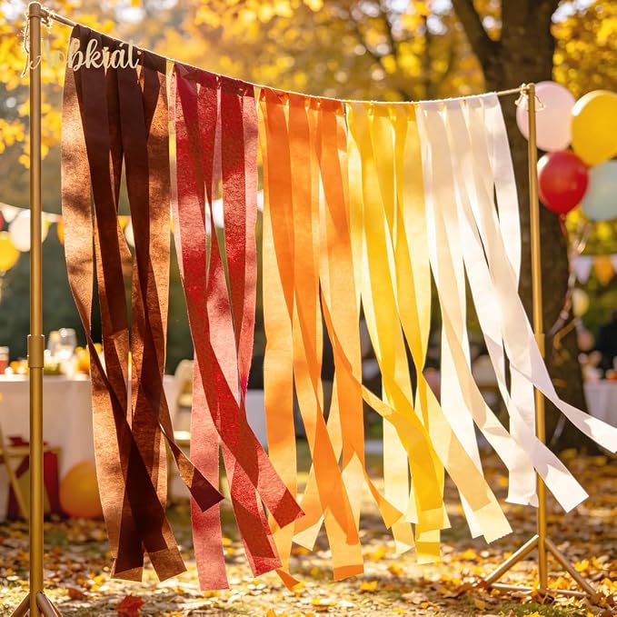 AOBKIAT Fall Thanksgiving Streamers Party Decorations, 5 Rolls | Orange Red - Image 4