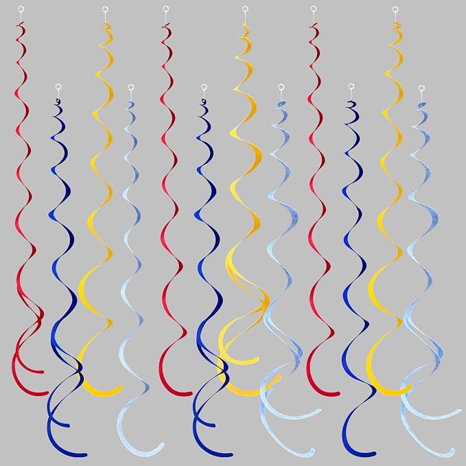 36 Pcs Red Blue Yellow Hanging Swirl Decorations Colorful Felt Swirl Streamer by pinkblume