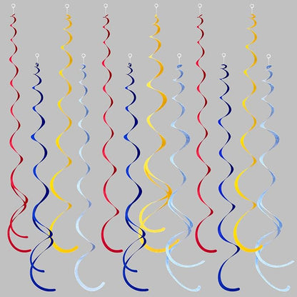 36 Pcs Red Blue Yellow Hanging Swirl Decorations Colorful Felt Swirl Streamer by pinkblume