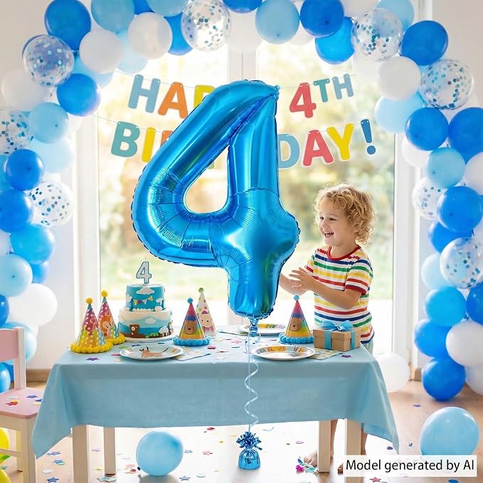 Light Blue Number 4 Balloon 40 Inch, Foil Numeral - Image 6