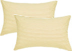 JELLYMONI 100% Natural Cotton Striped Queen Pillowcases Set, 2 Pack White and Yellow Stripes Pattern Printed Pillow Covers with Envelope Closure(Pillows are not Included)