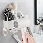 Hair Dryer Holder,Stainless Steel Wall Mounted Blow Dryer,Curling Iron,Straightener Holder Bathroom Metal Hair Tool Organizer Rack- White
