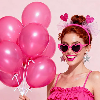 Patimate Hot Pink Balloons 100pcs 12 Inch Bright Pink Latex Party Balloons | - Image 2