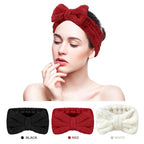 Hicarer 3 Pieces Hair Headband Headband to Wash Face for Women Makeup Spa Headband, Microfiber Bowtie Shower Headband for Women and Girls (Red, Black, White), 1.0 Count