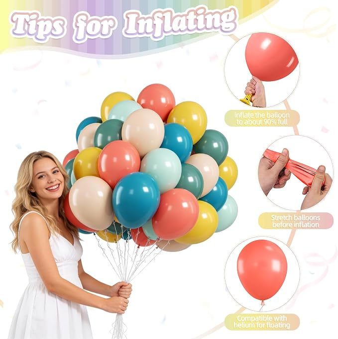 FunHot Colorful Balloons, 12 Inch Retro Orange Green Yellow Apricot Latex - Image 3