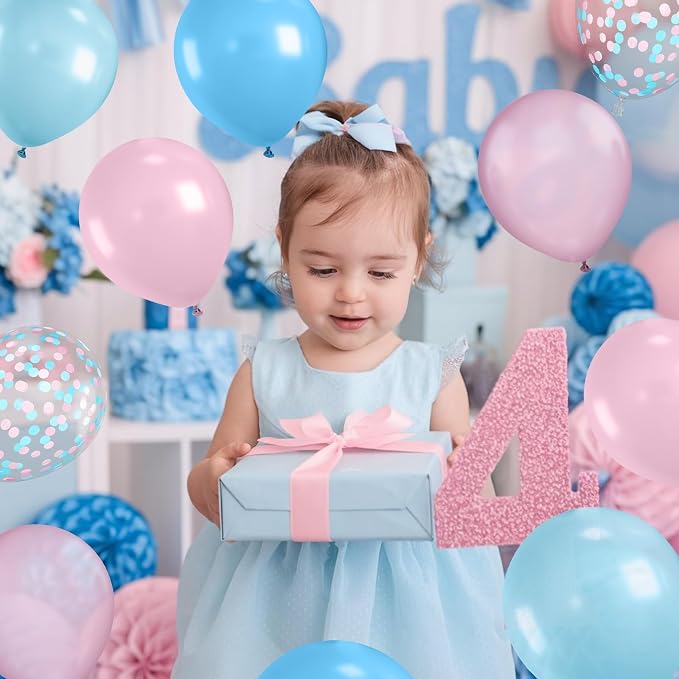 Paready Pastel Blue and Pink Balloons Set, 12 Inch Pastel Confetti Balloons - Image 6