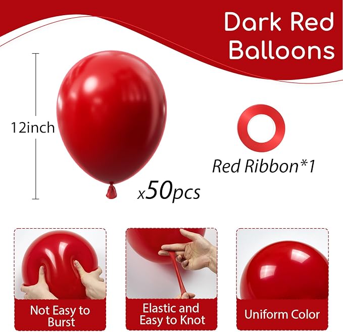 Dark Red Balloons 12 inch - Image 2