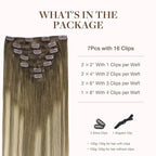 GOO GOO Clip in Hair Extensions Real Human Hair, Remy Human Hair Extensions Clip ins for Women, Natural Human Hair, 12inch 85g 7Pcs, 3/8/613 Balayage Walnut Brown to Ash Brown and Bleach Blonde