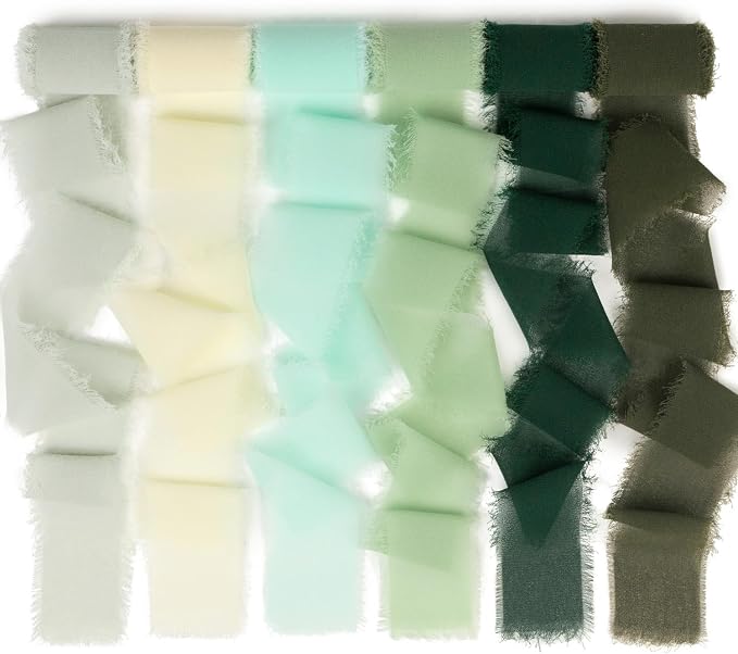 Handmade Olive Green/Olive Fringe Chiffon Silk Ribbon by MLURCU