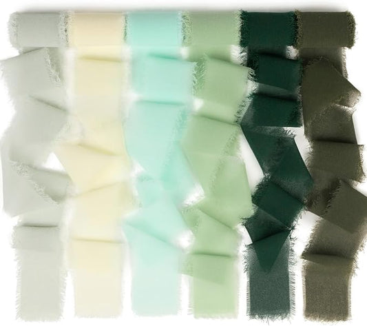 Handmade Olive Green/Olive Fringe Chiffon Silk Ribbon by MLURCU