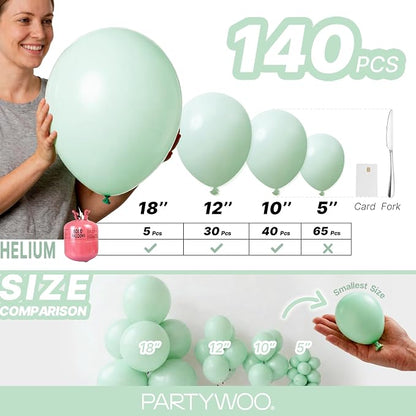 PartyWoo Light Green Balloons 140pcs Mint Pastel Peppermin Green Color | 18 12 - Image 6