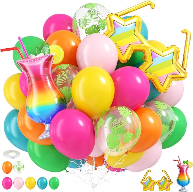Hawaiian Balloons, 12 Inch Colorful Tropical Balloons by FunHot