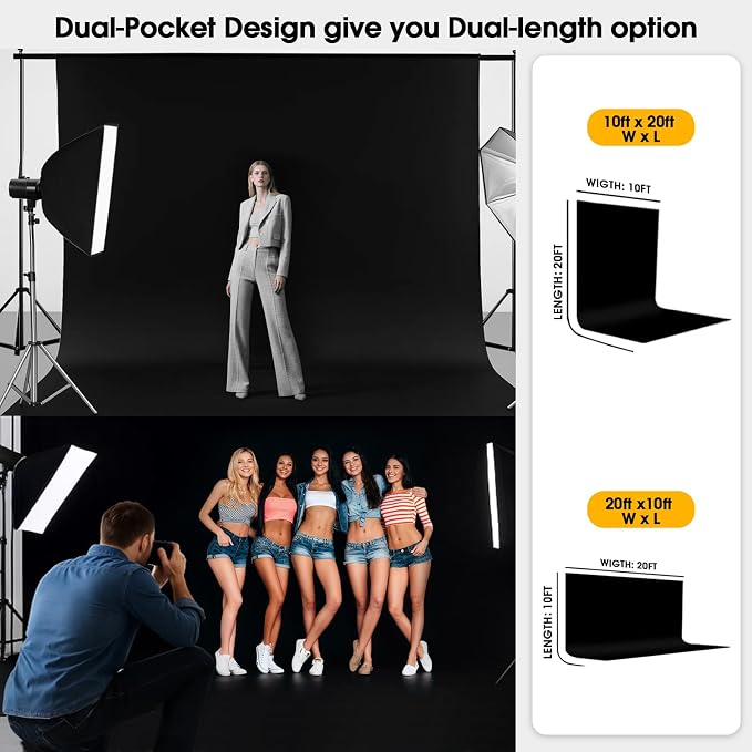 CPLIRIS 10x20ft Black Backdrop for Photography, Dual-Size Dual-Pocket Design - Image 3