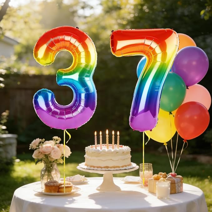 40 Inch Number 37 Balloons for 37th Birthday Party Decorations, 0-100 Rainbow - Image 3