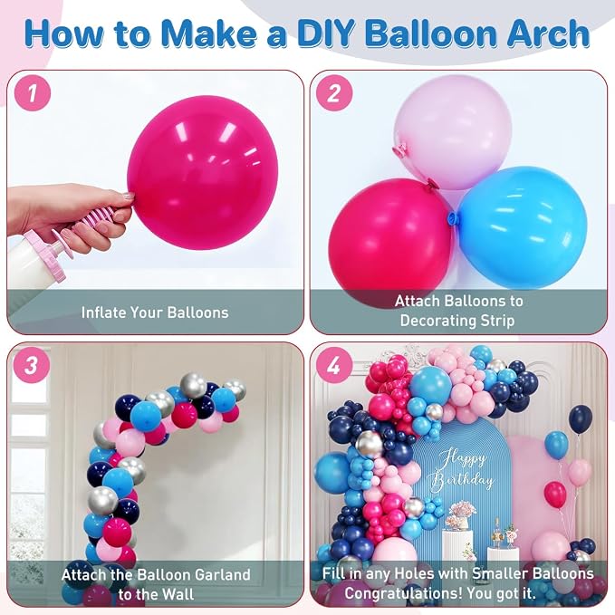 Blue Pink Balloon Garland Arch Kit - Image 3