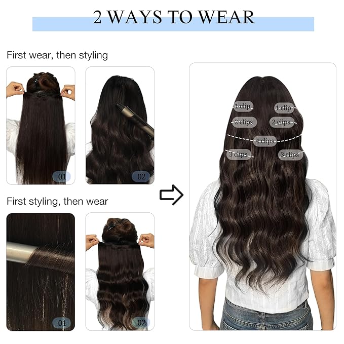 DOORES Remy Human Hair Extensions Clip in, Medium Brown Highlighted Dirty Blonde 16 Inch 7pcs 120g, Clip in Hair Extensions Real Natural Hair Extensions Straight Thick