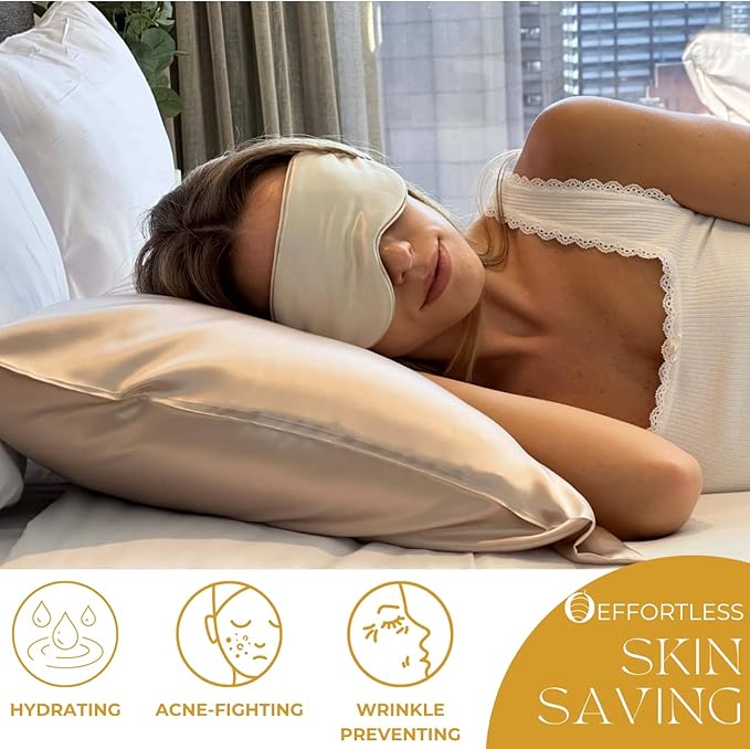 PROMEED 100% Mulberry Silk Pillowcase King for Hair and Skin, Both Sides Grade 6A+ 23mm Silk Pillow Case with Zipper, 1400 TC, Soft & Smooth (King 20"x36", Champagne)