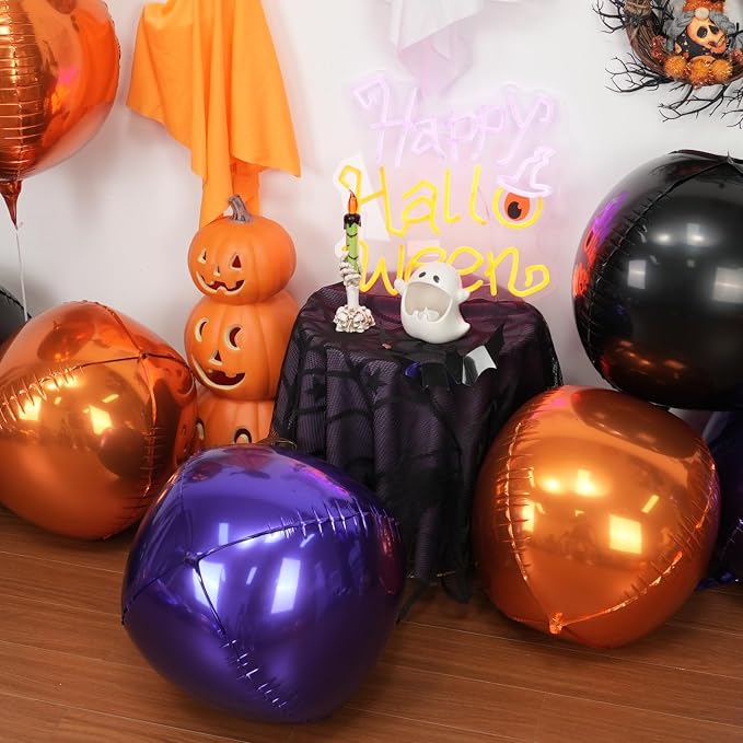 Black Orange Purple Halloween Foil Balloons, 22Inch Big Round Foil Balloon - Image 3