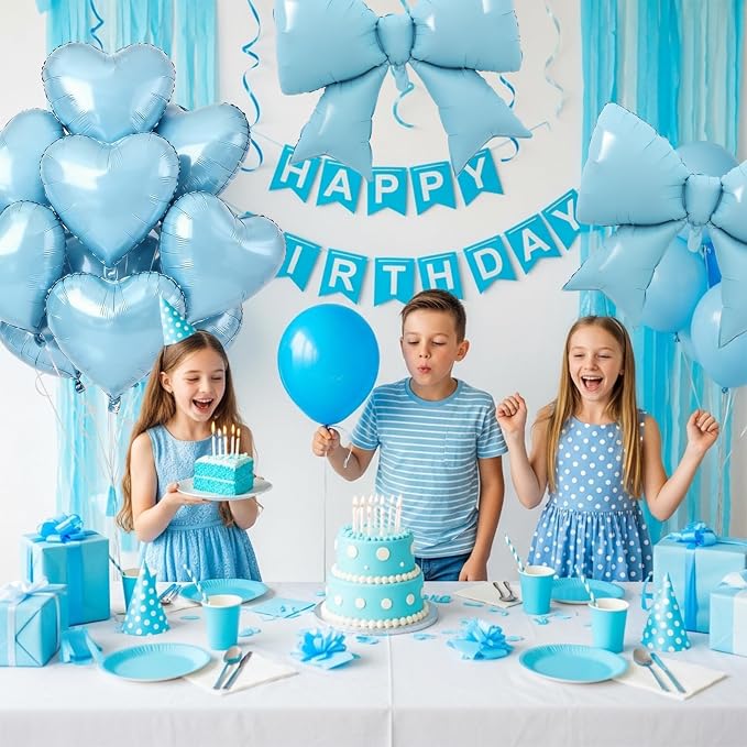 Vuzvuv Blue Heart Balloons Blue Bow Balloons Set, anniversary, Valentine's Day - Image 4