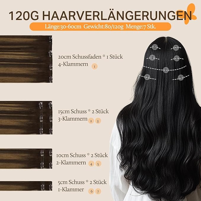 DOORES Clip in Human Hair Balayage Dark Brown to Chestnut Brown 14 Inch 7pcs Clip in Extensions Natural Real Hair 100g Straight