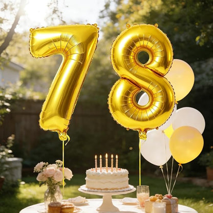 40 Inch Number 78 Balloons for 78th Birthday Party Decorations, 0-100 Gold - Image 3