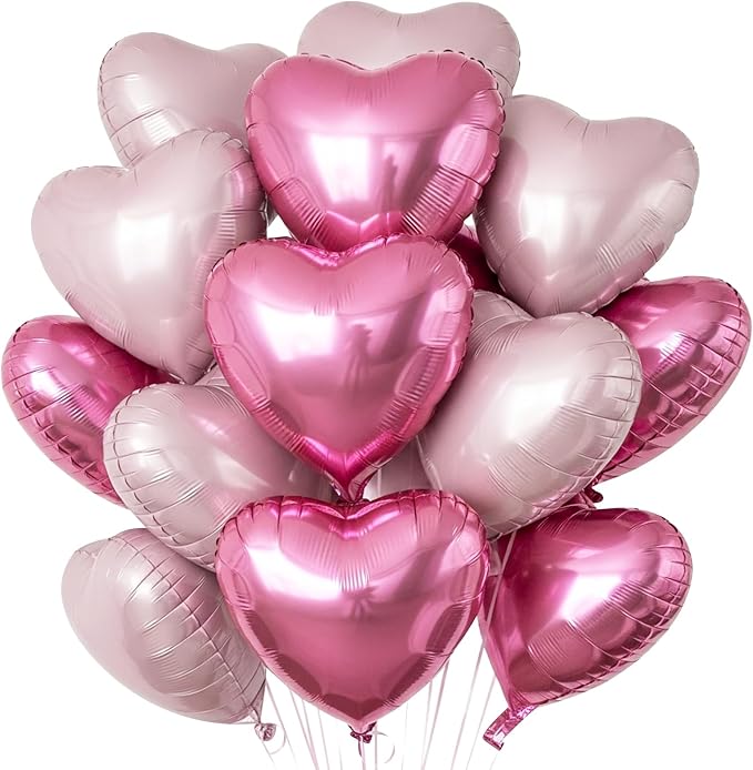 TONIFUL 30Pcs Pink Hot Pink Heart Balloons 18Inch Heart Shape Foil Balloon | by TONIFUL