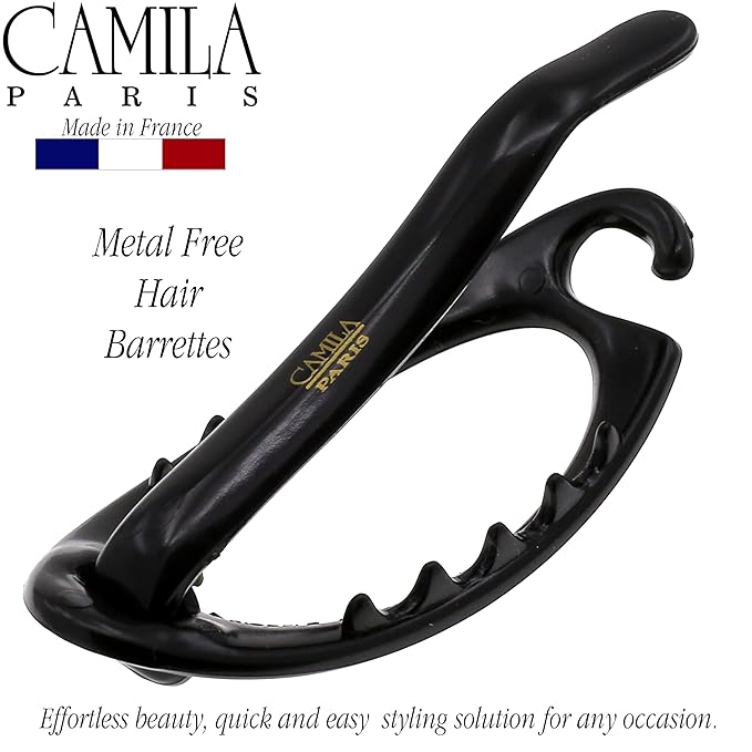 Camila Paris CP2318 French Hair Barrette Clip, Flexible Ponytail Holder No Metal Parts, Strong Hold Grip Hair Clips for Women, No Slip and Durable Styling Girls Hair Accessories, Made in France