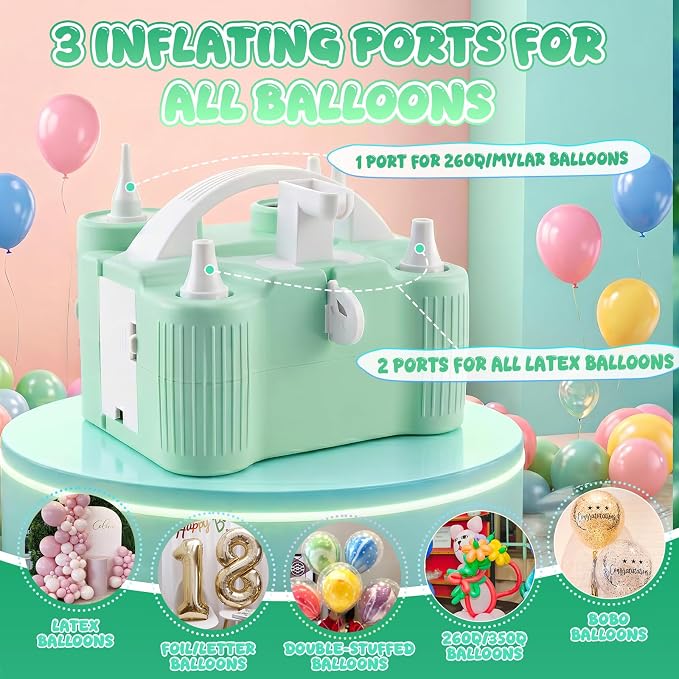 4-in-1 Electric Balloon Pump for All Balloons, Portable Dual Nozzle 600W Air - Image 2