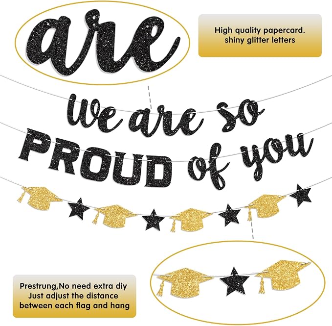 We Are So Proud of You Banner Black Prestrung Graduation Banner Graduation - Image 3