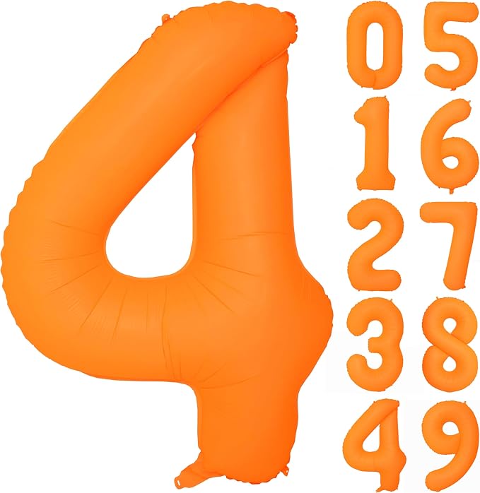 40 IN Orange Birthday Number 4 Balloon Fluorescent Orange Foil Balloon | by YOIOZAIZAI
