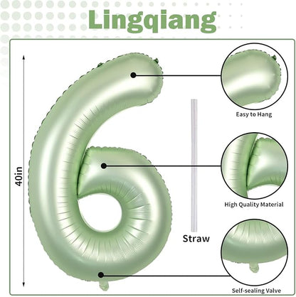 16th Birthday Balloons for Girls, 40 Inch Sage Green Foil 16 Number Balloons - Image 2
