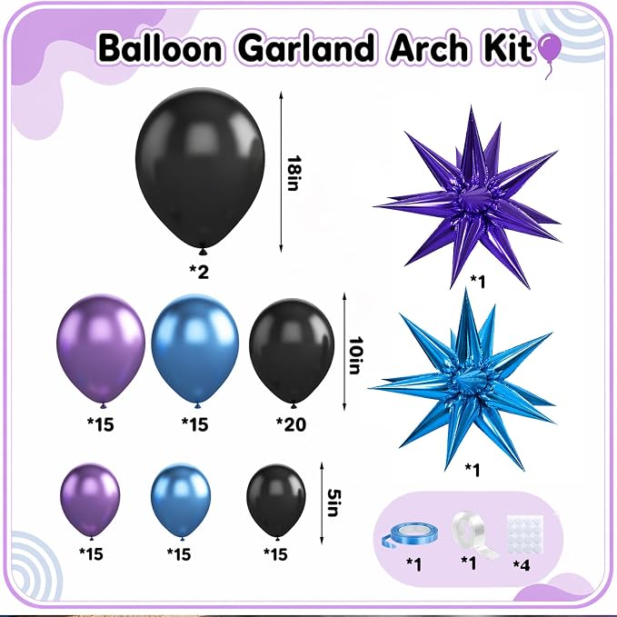 Black Purple Blue Balloon Arch Garland Kit Metallic Latex Foil Balloons | Video - Image 3