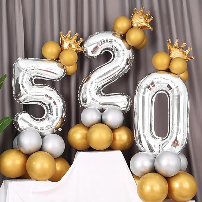 40 Inch Silver Number Balloons, Helium Mylar Foil Number Balloons - Image 5