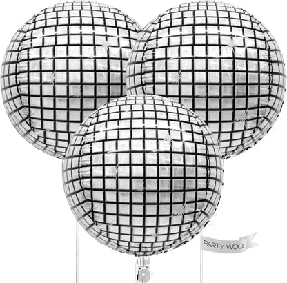 PartyWoo Silver Disco Ball Large Giant 4D Jumbo Foil Balloons 3pcs 50 Inch | 50 by PartyWoo