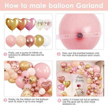 Rose Gold Pink White Balloon Arch Kit, - Image 3