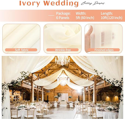6 Panels Beige Ceiling Drapes for Wedding Ceiling Drapes 5ftx10ft Wedding Arch - Image 4